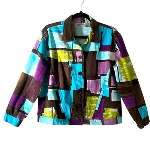 Units vintage 90’s print brown, blue, green & purple jacket L Petite